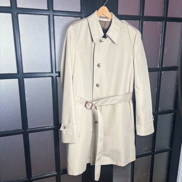 London Fog Trench Coat Mens 38R Beige Belted Classic Raincoat